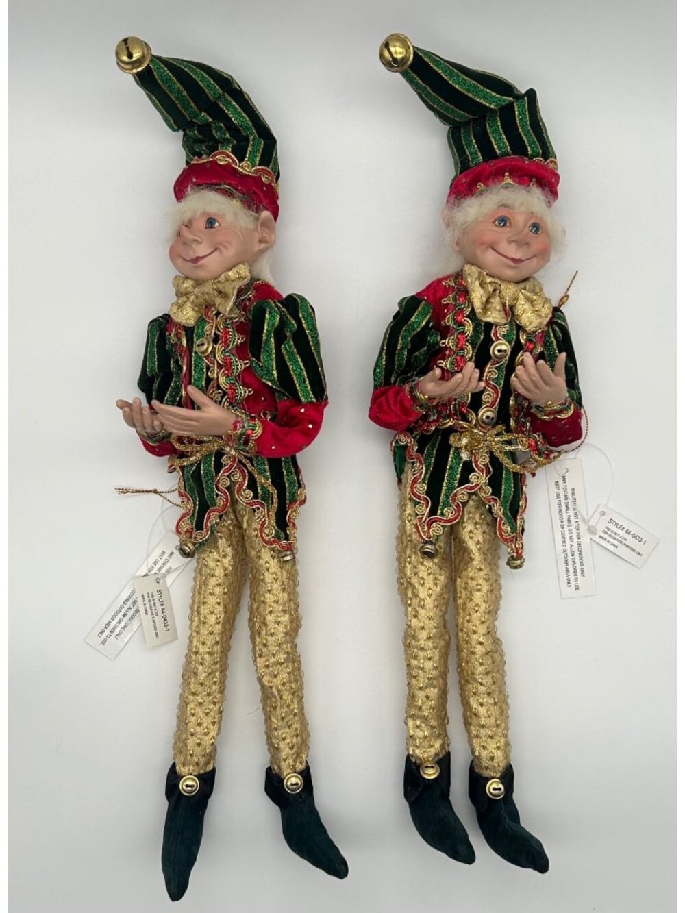 2 BrylaneHome Posable Christmas Elf Dolls 20" Victorian Holiday Decor 44-0433-1